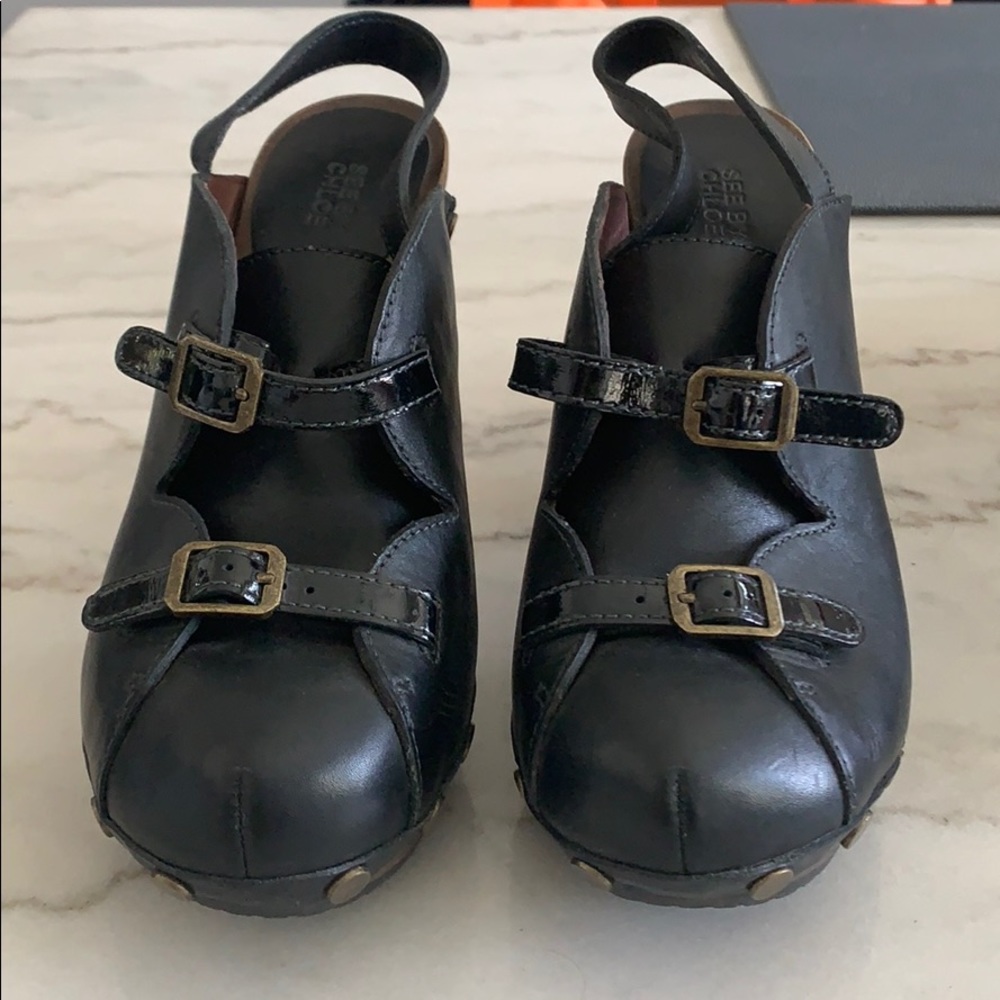 VINTAGE NEW SeebyChloé Black w Buckle Heeled Clogs